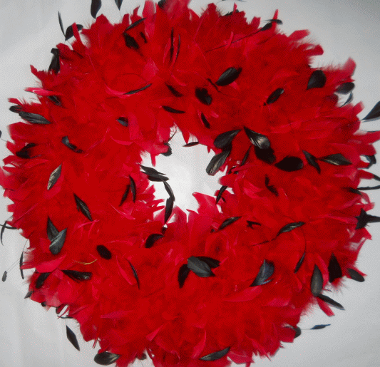Red Christmas Wreath with Coque Feather Accents