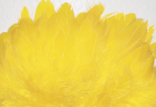 Strung Rooster Schlappen Feathers - Yellow 1/4 lb