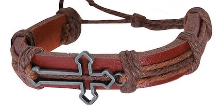 Outline Cross Leatherette Bracelet