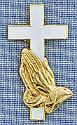 Cross & Praying Hands Lapel Pin - Gold