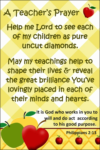 A Teachers Prayer Pocket Card