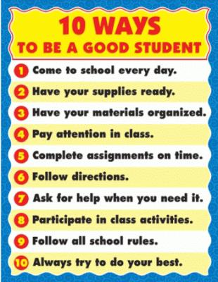 10 Ways to be a Good Student Chart