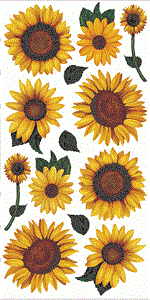 Yellow Sunflower Flower Stickers - Clear Sheet