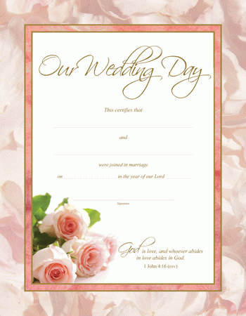 Pink Roses Wedding Marriage Certificate - ONLY 1 LEFT