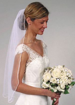 White Wedding Bridal Veil - Pearl Trimmed