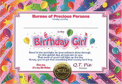 Birthday Girl Gift Certificate