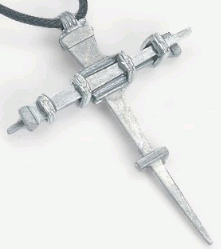 Pewter Cross Made of Nails Necklace