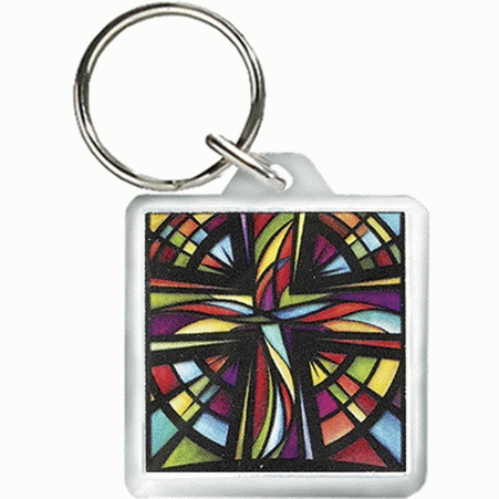 Stained Glass Cross Keychain