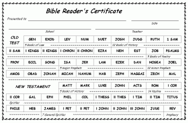 Bible Readers Certificate