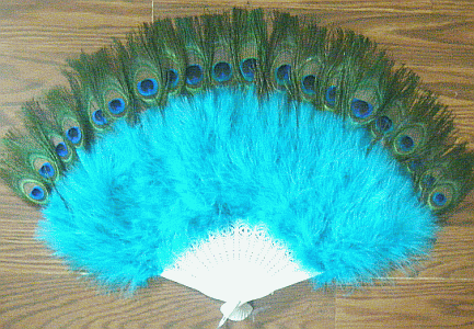 Aqua Marabou Fluff Peacock Feather Fan