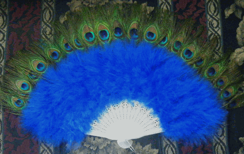 Blue Marabou Peacock Feather Fan