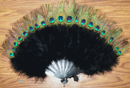 Peacock Feather Fan - Black Marabou Fluff