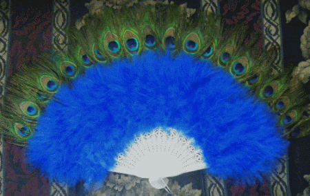 Peacock Feather Fan - Blue Marabou Fluff