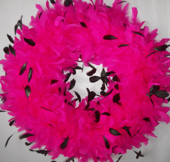 Pretty Fuschia Feather Wreath with Coque Accents