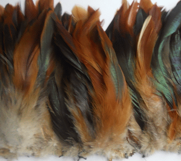Strung Rooster Schlappen Feathers - Natural Half Bronze 1/4 lb