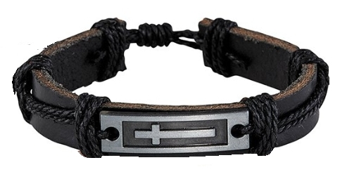 Bar Cross Leatherette Bracelet