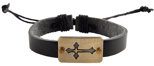 Rugged Black Leatherette Cross Bracelet