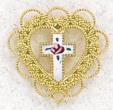 Cloisonne Cross & Filigree Heart Lapel Pin