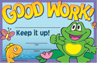 Good Work Frog Certificate