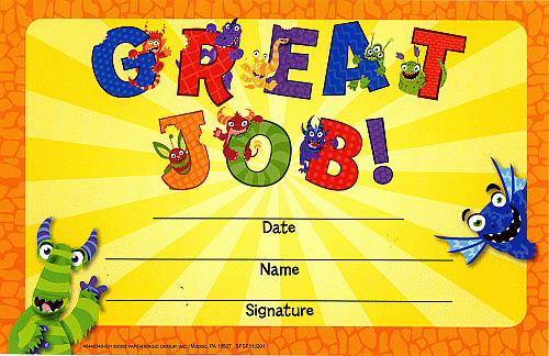 Great Job Monster Certificate