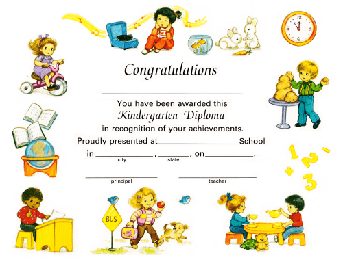 Kindergarten Diploma Certificates on Parchment