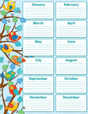 Boho Birds Birhday Calendar