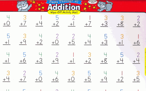 Addition Practice - Wipe Off Placemat