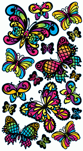 Brightly Colored Butterfly Stickers - Clear Sheet
