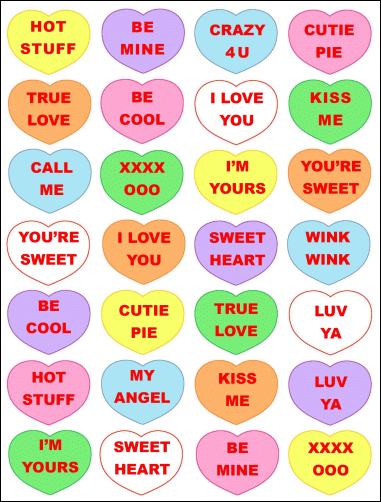 Candy Sticker Hearts and Love You Valentines