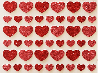 Tiny Red Glitter Heart Stickers