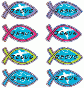 Glittery Fish Shaped Jesus Stickers
