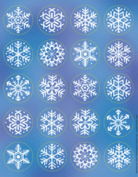 White Lace Snowflake Stickers on Blue