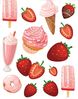 Yum Strawberry Desserts Stickers