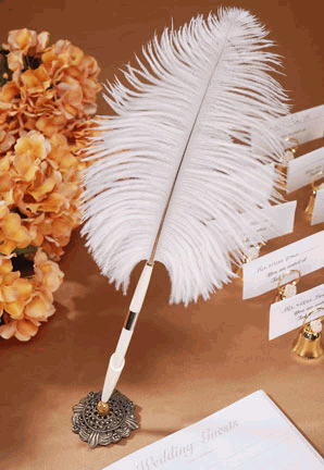 Ostrich Feather Wedding Pen Set - Ivory
