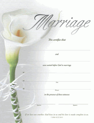 Calla Lily Wedding Marriage Certificate