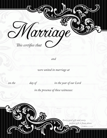 Black Scrolls Wedding Marriage Certificate
