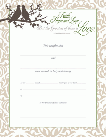 Love Birds Wedding Marriage Certificate
