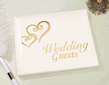 Simple Hearts Wedding Guestbook - Gold Lettering
