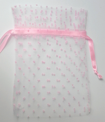Polka Dot Tulle Favor Bag - Pink Large